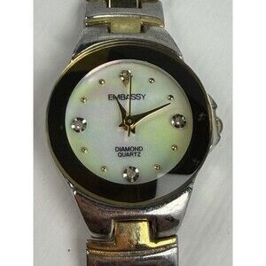 embassy women’s diamond quartz watch two tone stretch band fresh battery